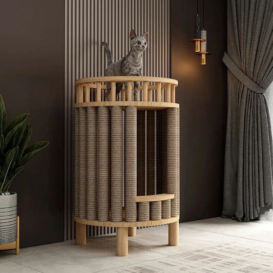 Arbre à Chat Design Rond Litière & Griffoir