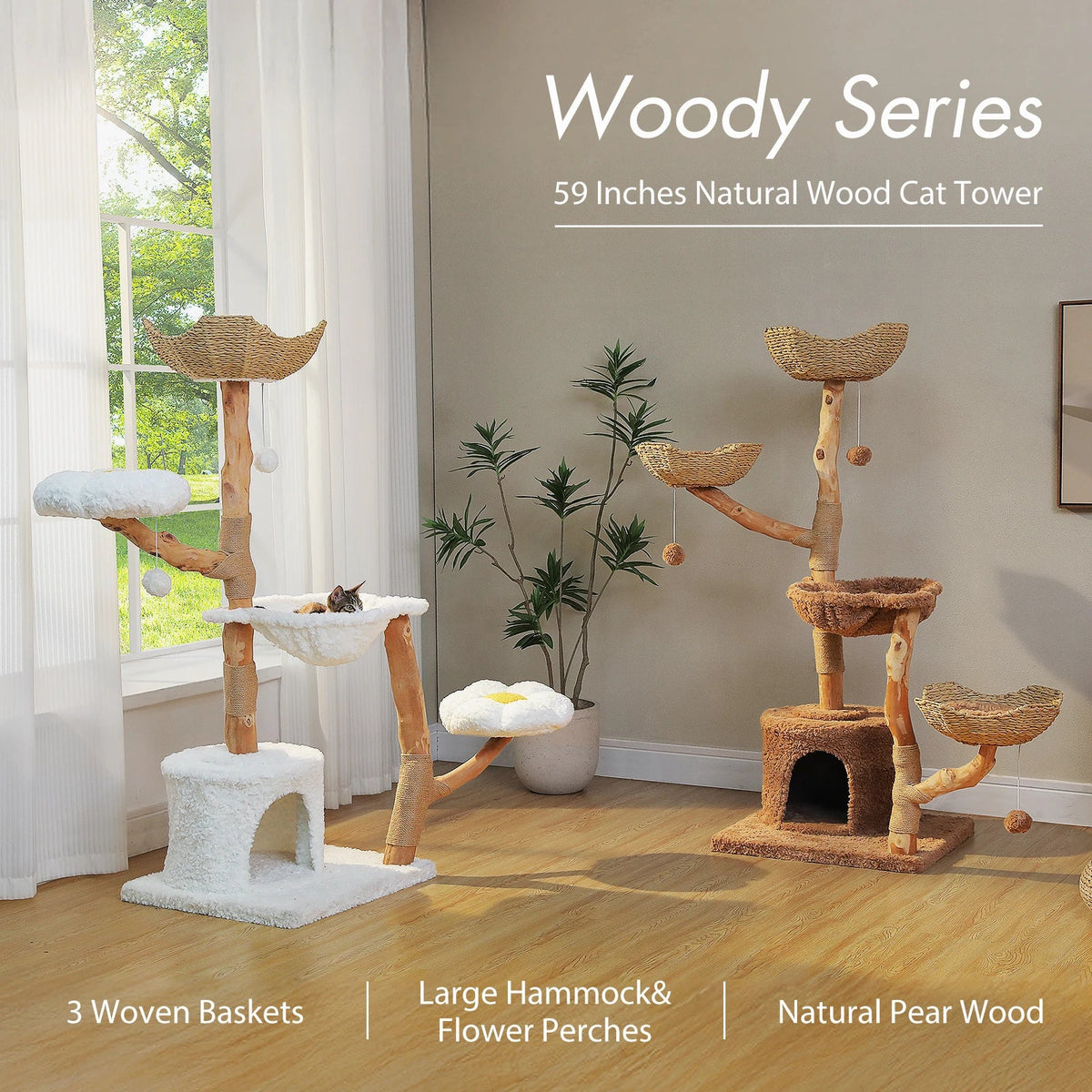 Arbre à Chat Design "Le Jardin Suspendu" 150cm Bois Massif