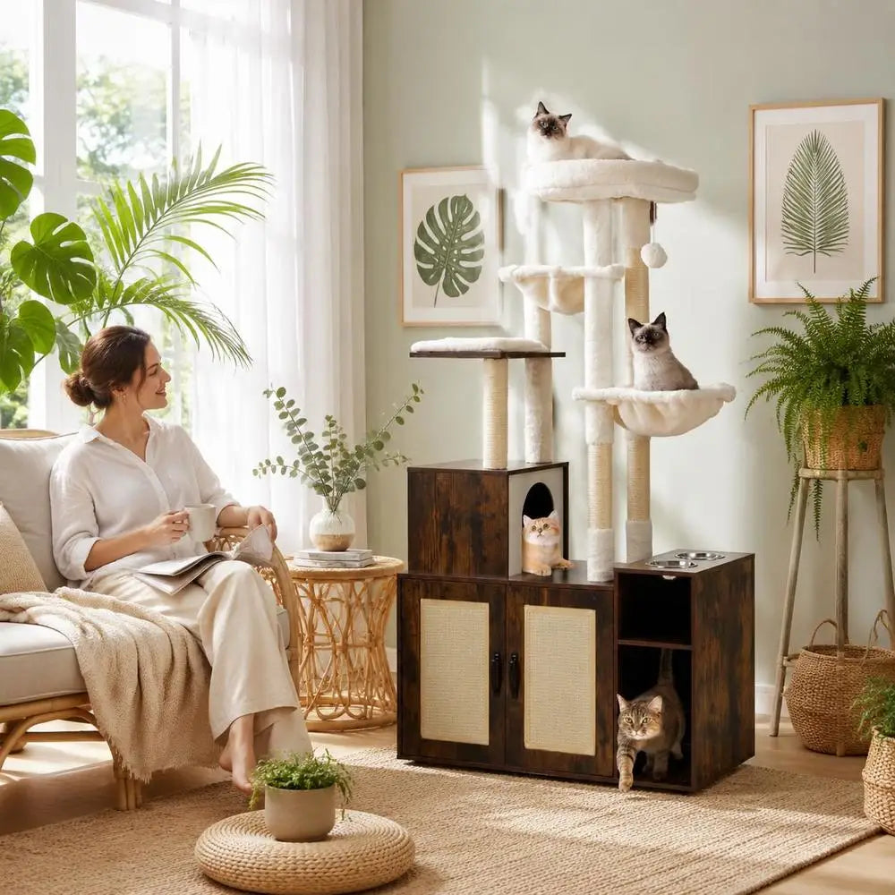 Meuble Arbre à Chat 3-en-1 "La Résidence Maline" Vert Kaki