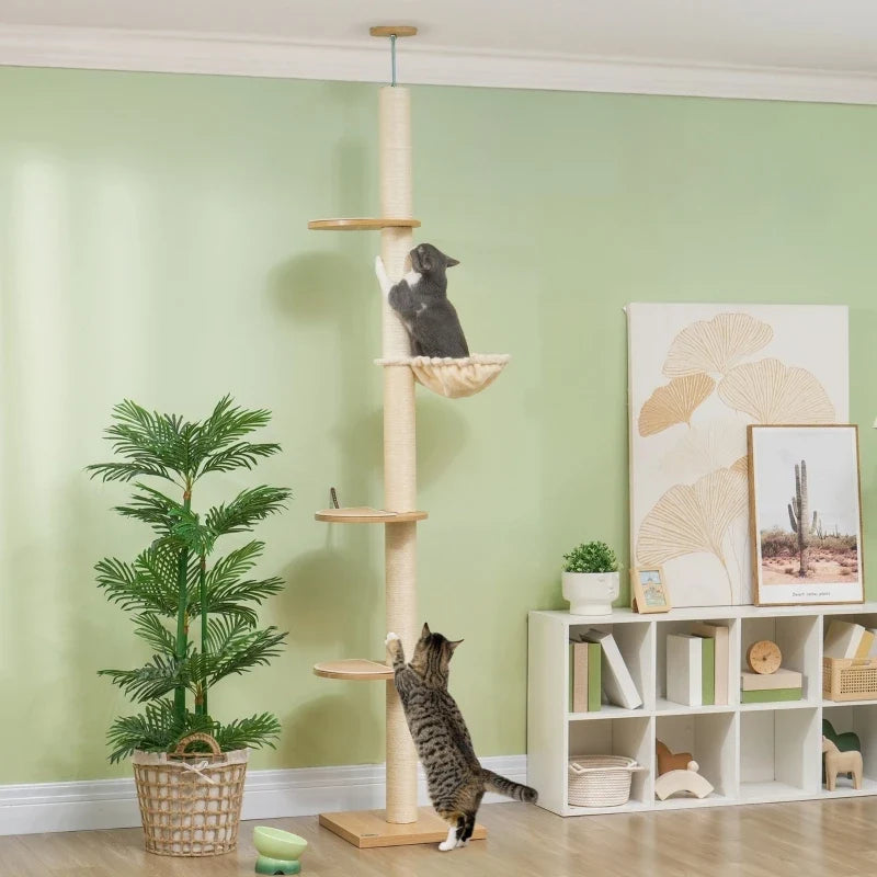 Arbre à Chat Sol-Plafond XL Sans Percage Design Bois