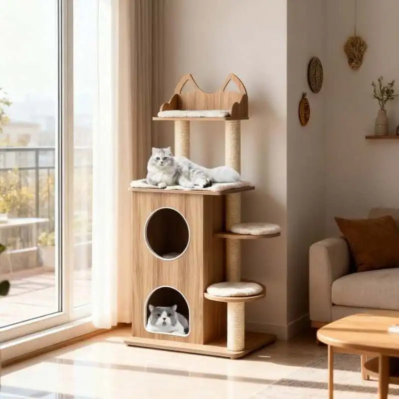 Arbre à Chat Bois Naturel 122cm - Design Moderne