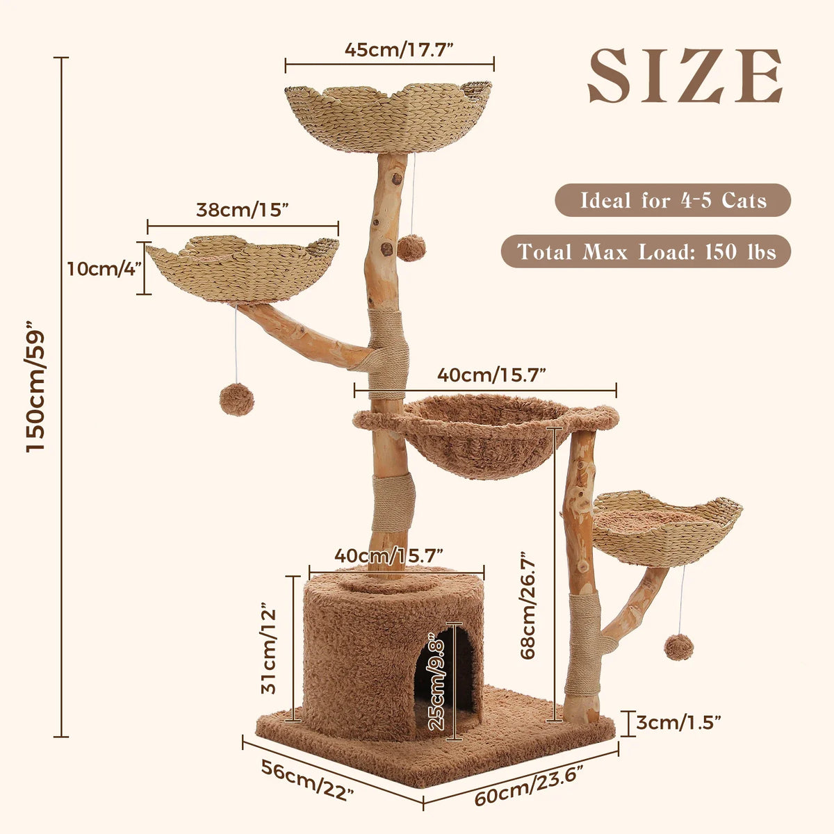 Arbre à Chat Design "Le Jardin Suspendu" 150cm Bois Massif
