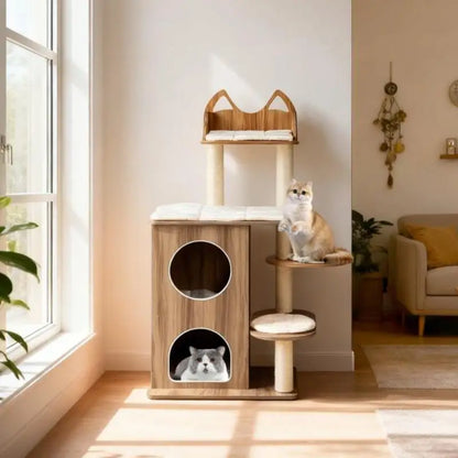 Arbre à Chat Bois Naturel 122cm - Design Moderne