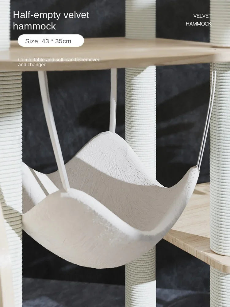 Arbre à Chat Design Blanc & Bois avec Roue XL