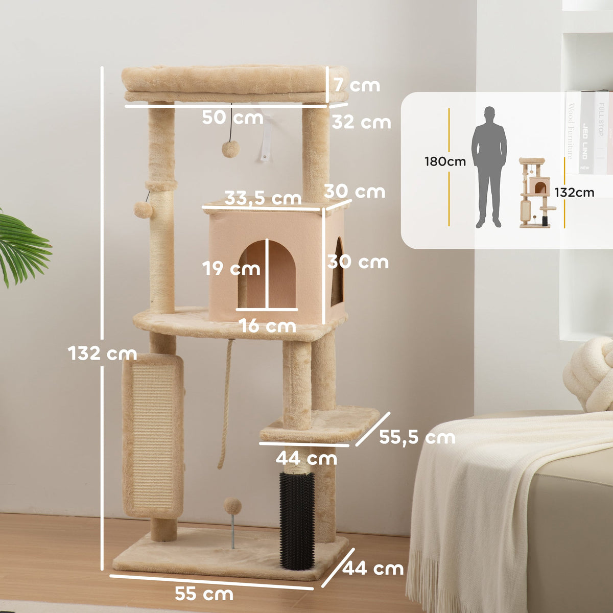 Arbre à Chat avec Brosse de Massage Intégrée - Beige